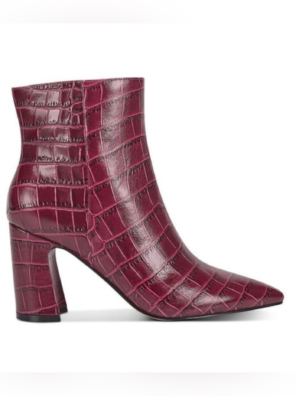 Marc Fisher Daith Wine Burgundy Dark Red Croc Emb Leather Ankle Bootie Sz 7 BNWB